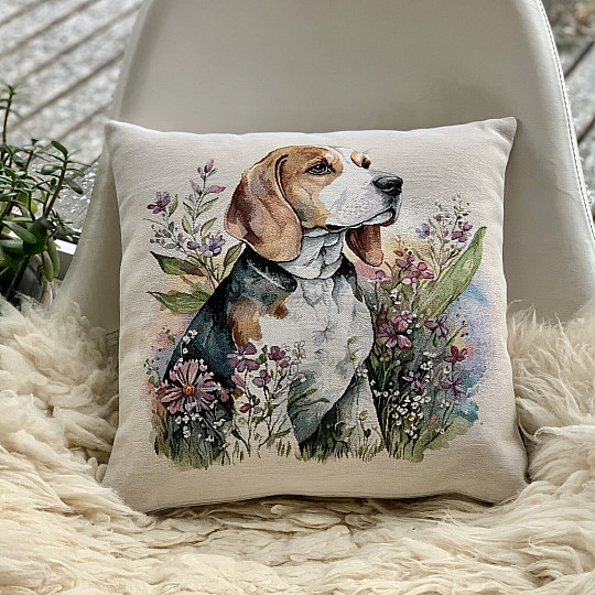 Tapestry pillowcase Beagle in the meadow
