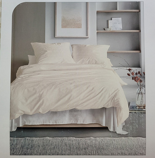 IRISETTE luxury cotton satin BEIGE WHITE CHECK