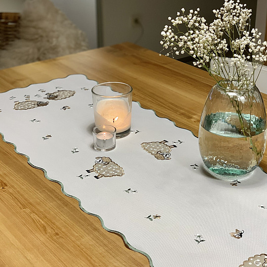 Embroidered tablecloth and scarf EASTER LAMBS