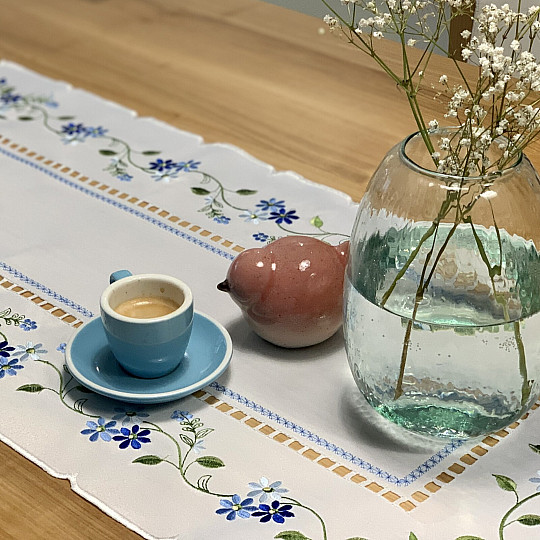 Embroidered tablecloth and scarf FORGOTTEN FLOWERS
