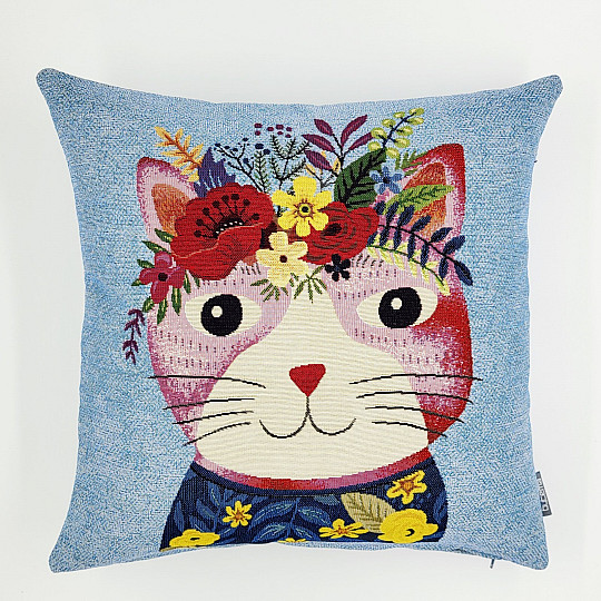 Tapestry pillowcase CAT IN BLUE