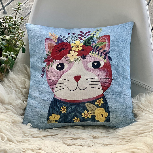 Tapestry pillowcase CAT IN BLUE