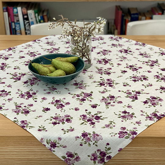 Tablecloth and scarf FLOWERS LINO purple