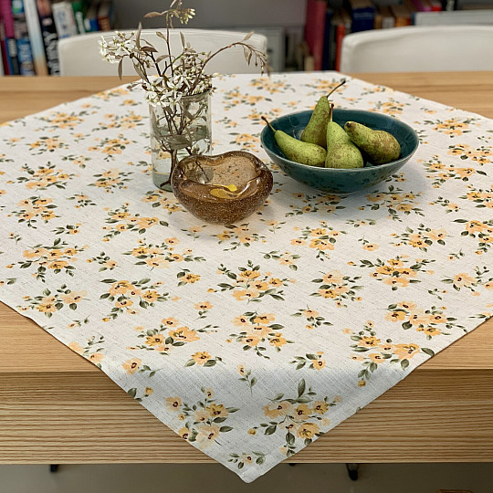 Tablecloth and scarf FLOWERS LINO yellow