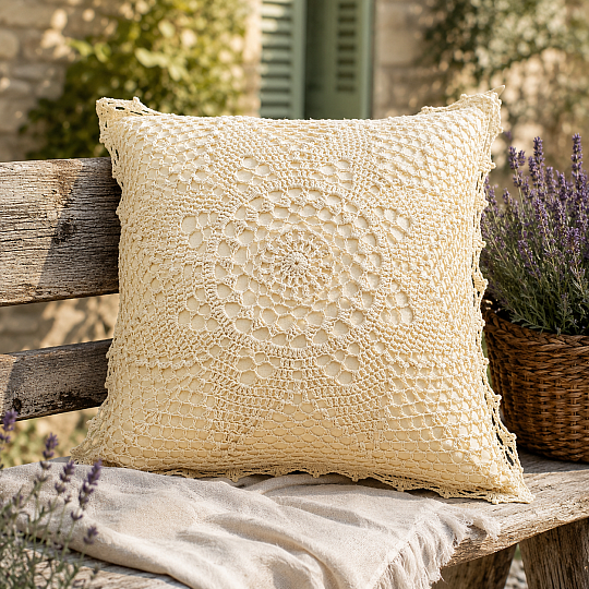 Lace decorative cover FLOWER beige