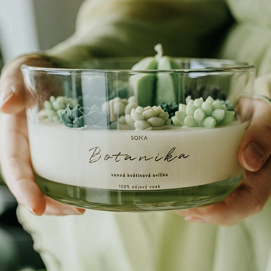 BOTANIKA scented flower candle with cacti