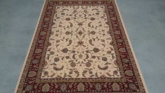 Wool classic carpet ORIENT cream, burgundy trim
