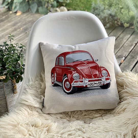 Tapestry cushion cover VW BEETLE RED
