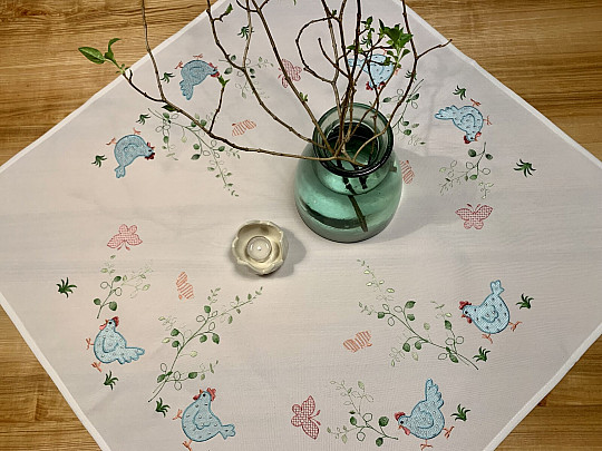 Embroidered tablecloths and shawls HEN blue
