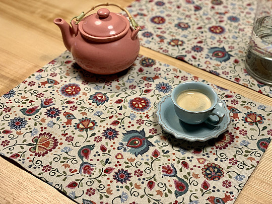 Gobelin tablecloth flowers and bird Jurkovič