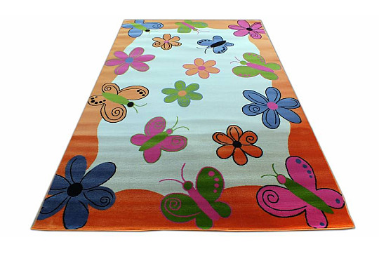 Children's carpet KIDS BUTTERFLIES and FLOWERS orange