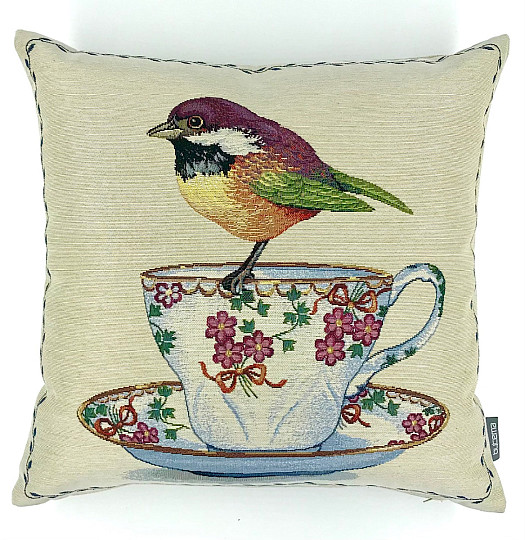 Tapestry pillow-case BIRDS and CUP 2