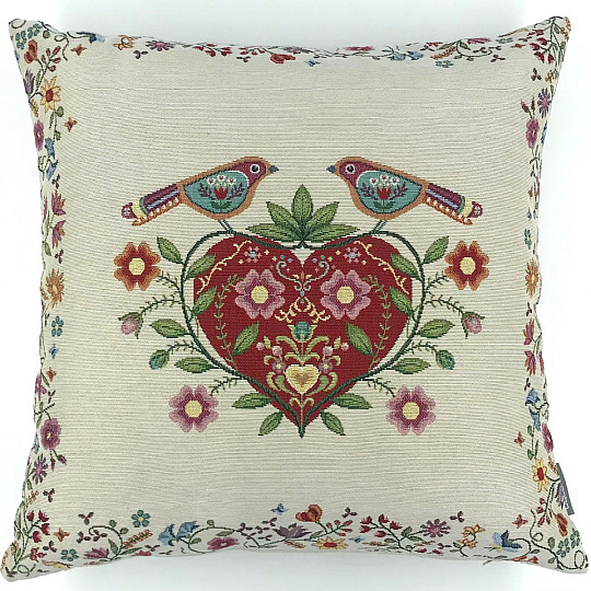 Tapestry cushion cover HEARTS AND BIRDS