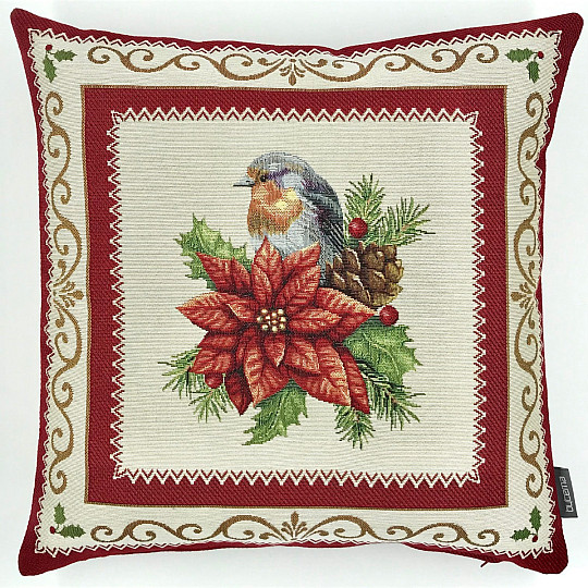 Christmas tapestry pillowcase BIRD IN A FRAME