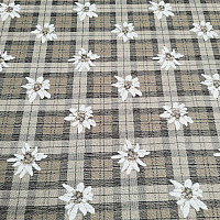 Luxurious decorative fabric FLOWERS AND CHECKERS light brown