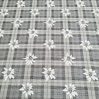 Luxurious decorative fabric FLOWERS AND CHECKERS grey