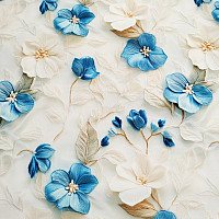 Decorative fabric GARDEN blue and white