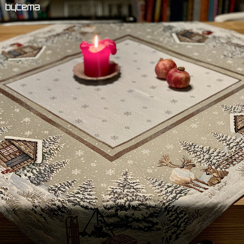 Tapestry tablecloth, scarf and place setting WINTER LANDSCAPE