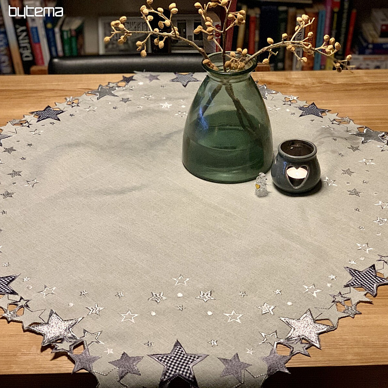 Embroidered Christmas tablecloth gray star