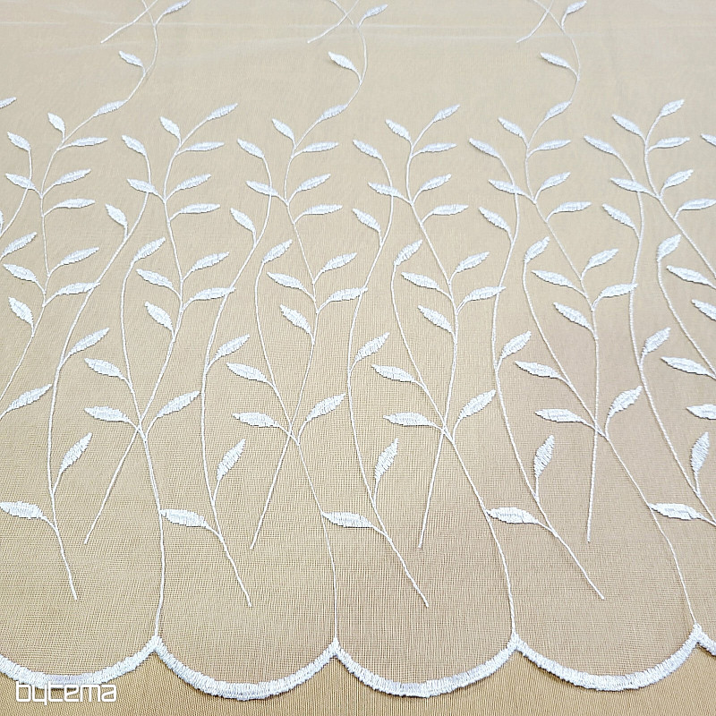 Embroidered curtain 527 WHITE WITH LEAVES