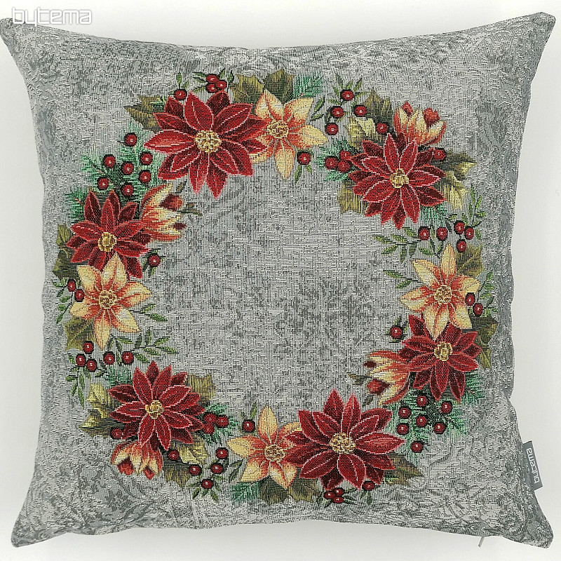 Christmas decorative pillow cover Christmas rose-holly gray wreath