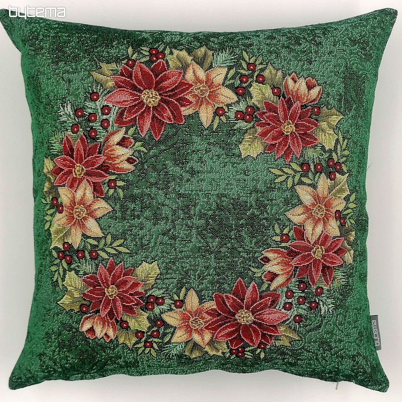 Christmas decorative pillow cover Christmas rose-wreath holly green