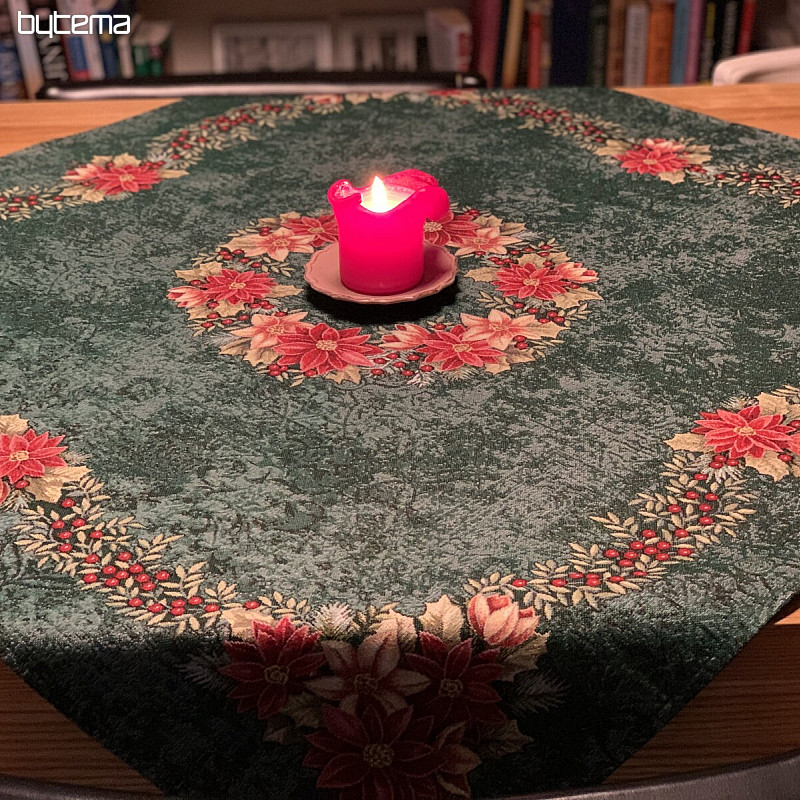 Christmas tapestry tablecloths and scarves Christmas roses and holly-green wreath