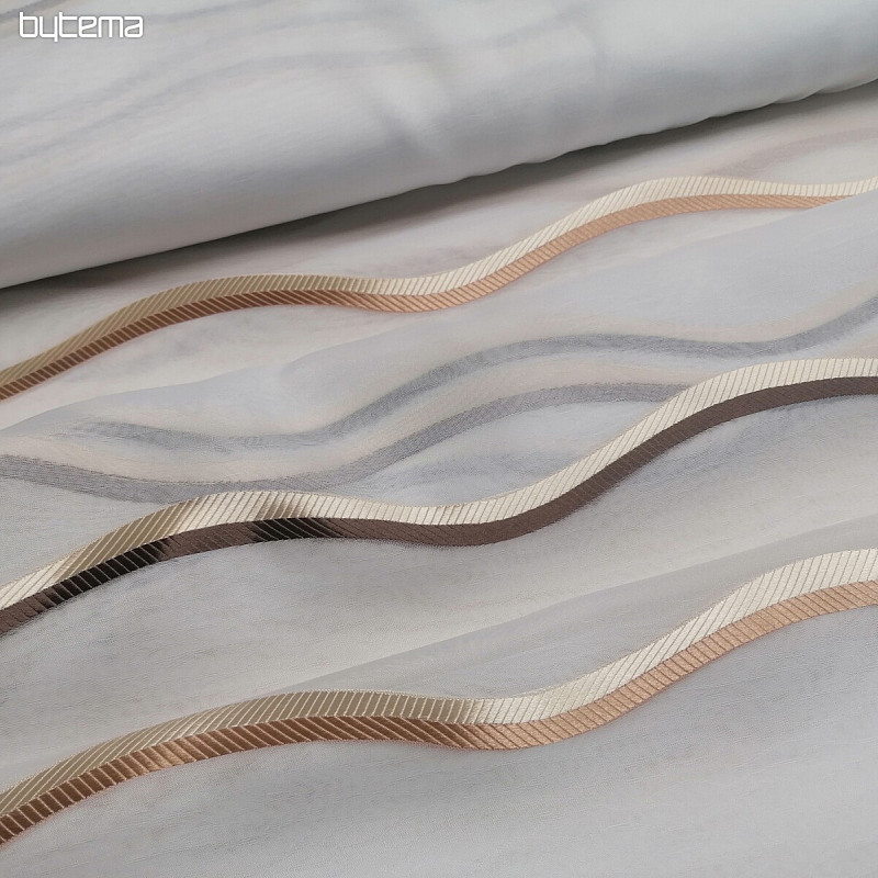 Luxury voile curtain stripes brown-gold