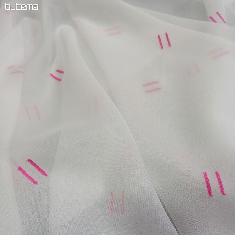 Light cream voal curtain with pink stitched lines