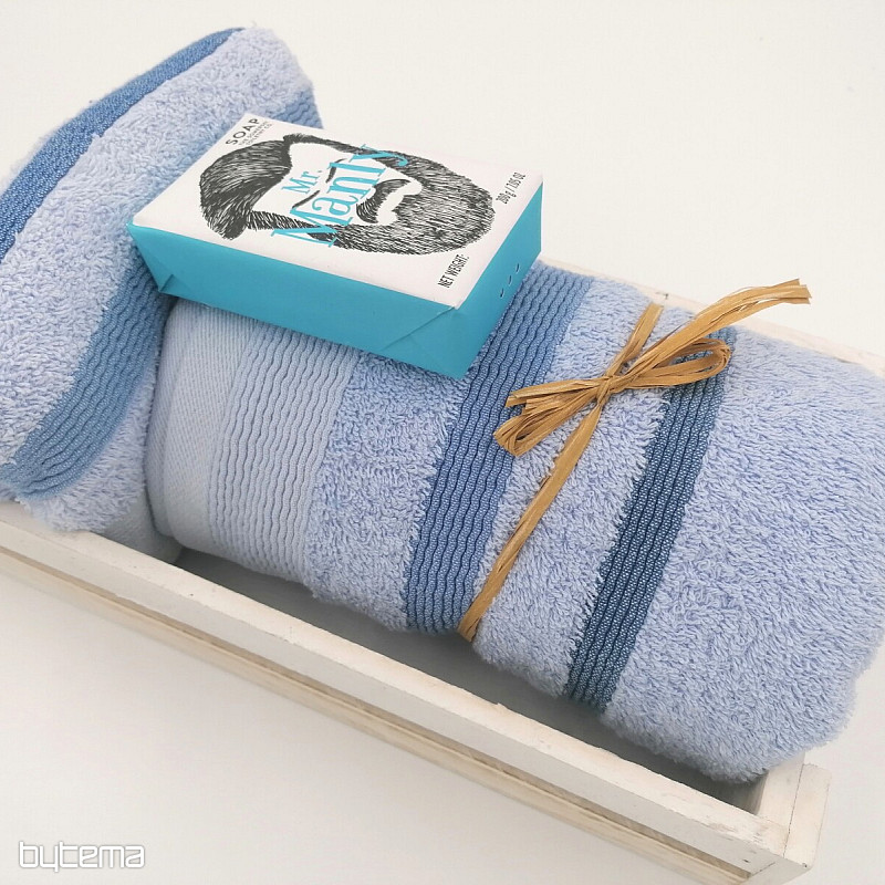 Gift set of towel and bath towel in a wooden box packed in cellophane - for men