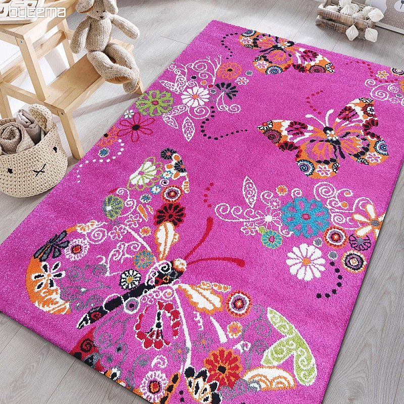 Children's carpet MONDO 114 butterflies - pink