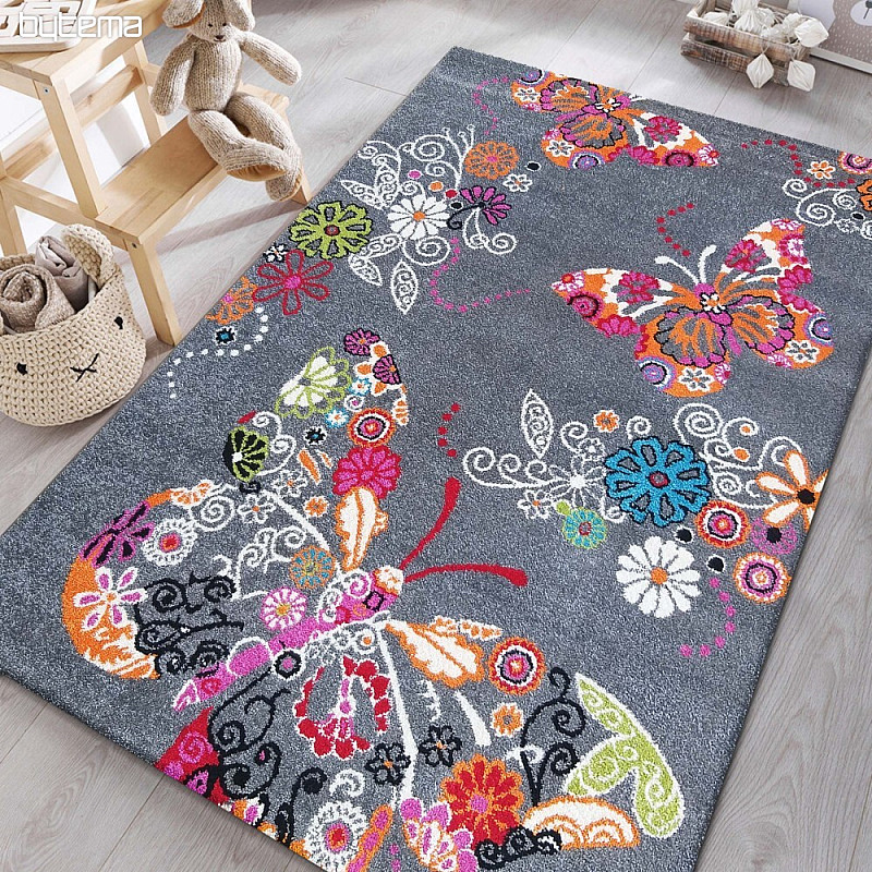 Children's carpet MONDO 114 butterflies - gray