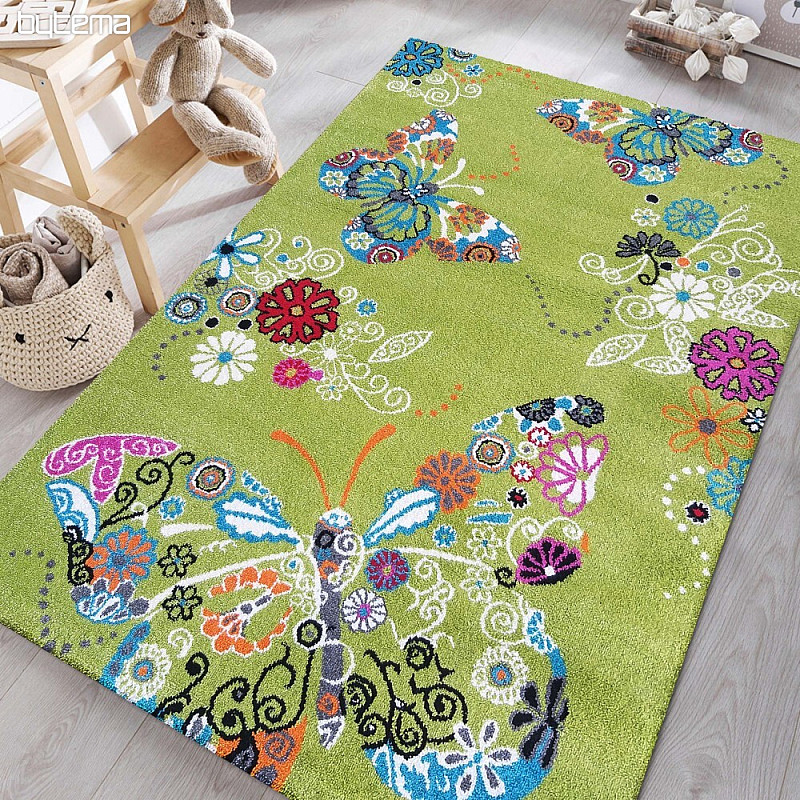 Children's carpet MONDO 114 butterflies - green