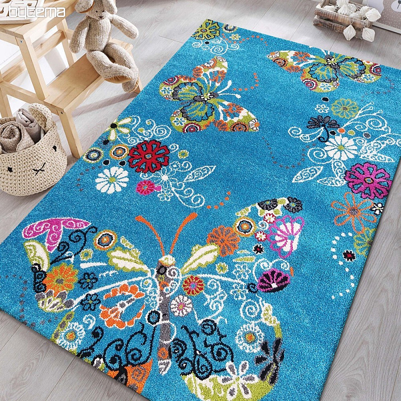 Children's carpet MONDO 114 butterflies - turquoise