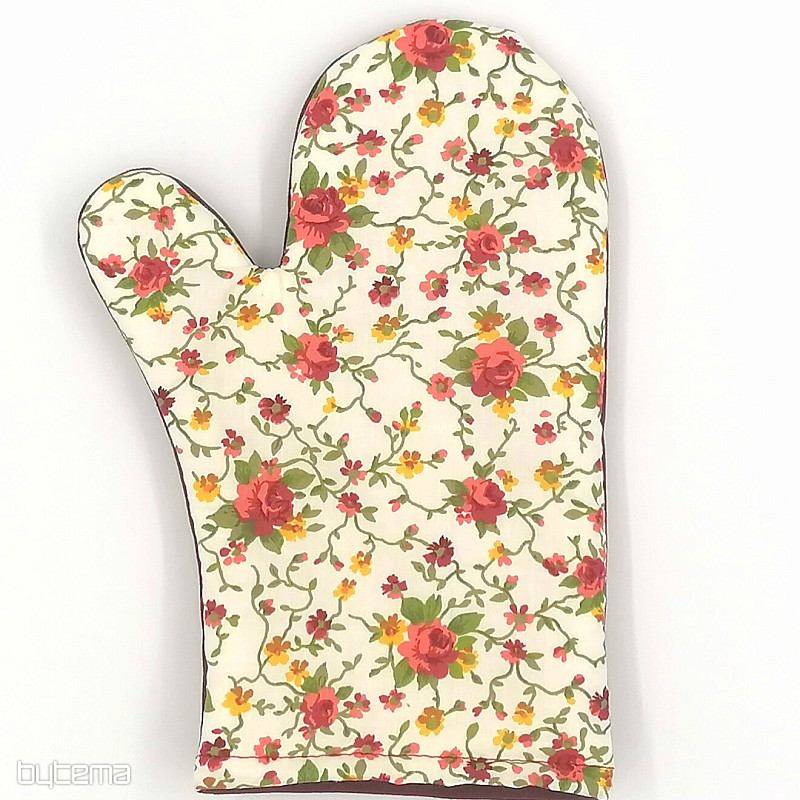 Kitchen glove with magnet Flowers burgundy