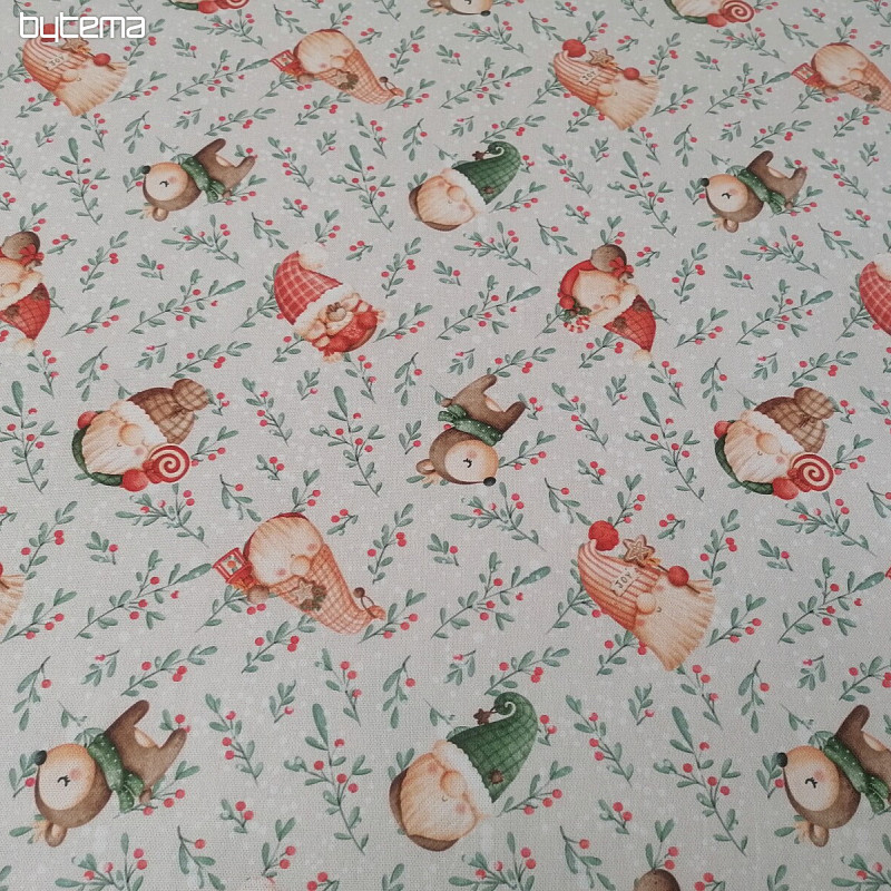 Christmas decorative fabric Elves and deer