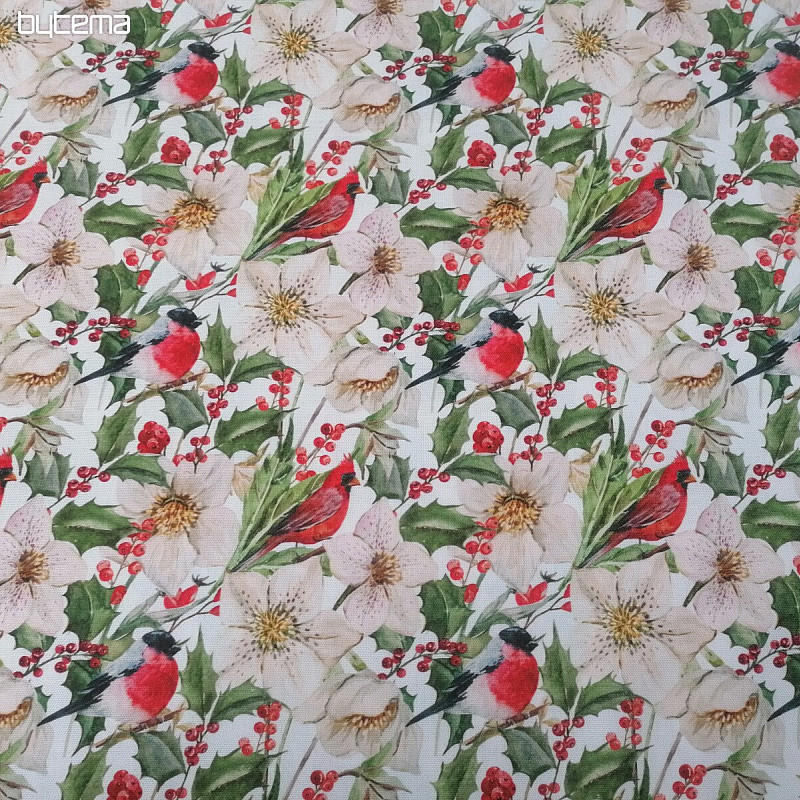 Christmas decorative fabric Holly with birds