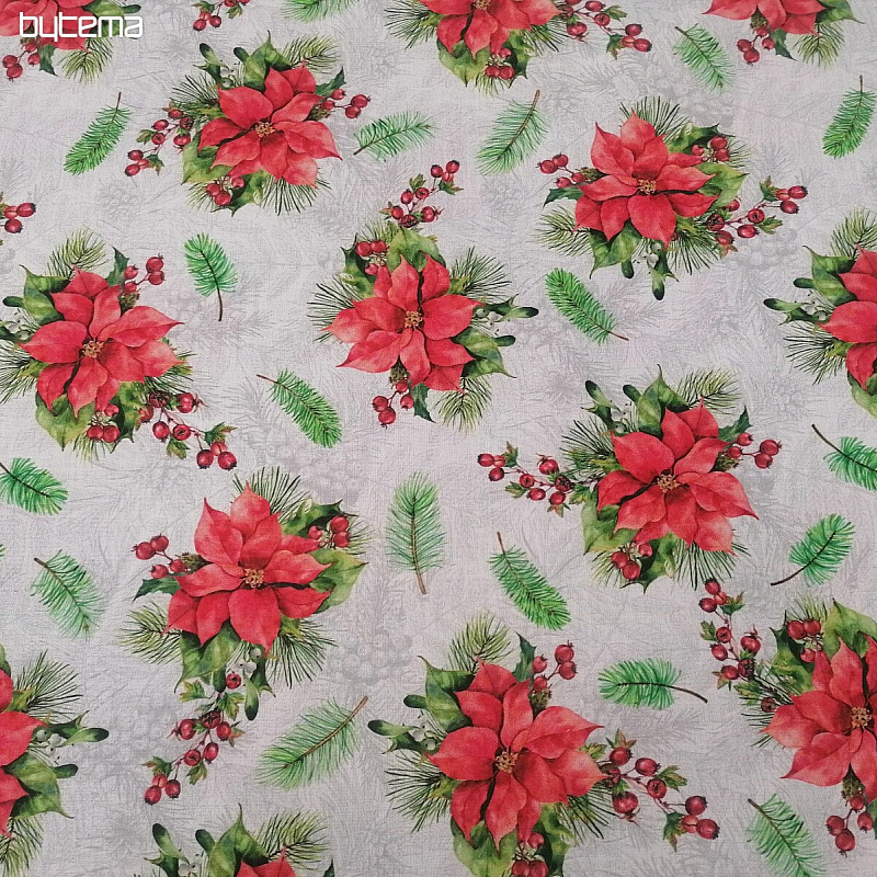 Christmas decorative fabric Christmas roses and needles