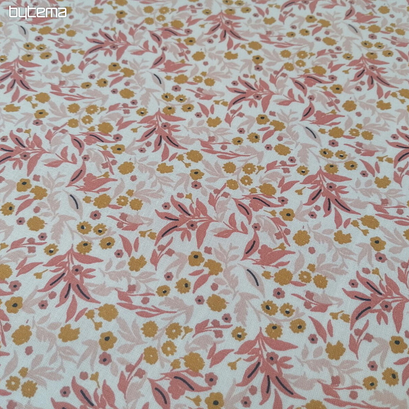 Cotton fabric Tisania flowers coral