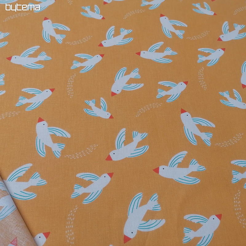 Yellow birds cotton fabric