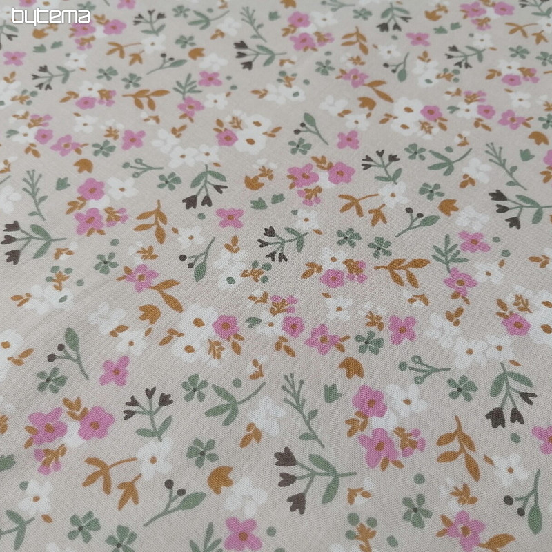 Cotton fabric Zalia flowers natural