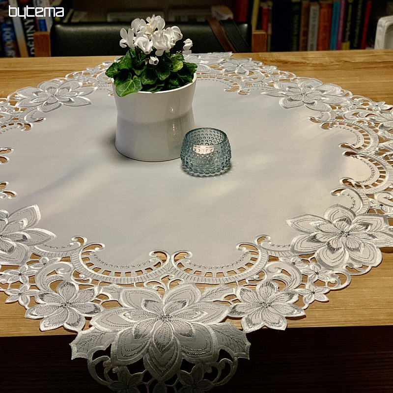 Embroidered Christmas tablecloth Silver Star