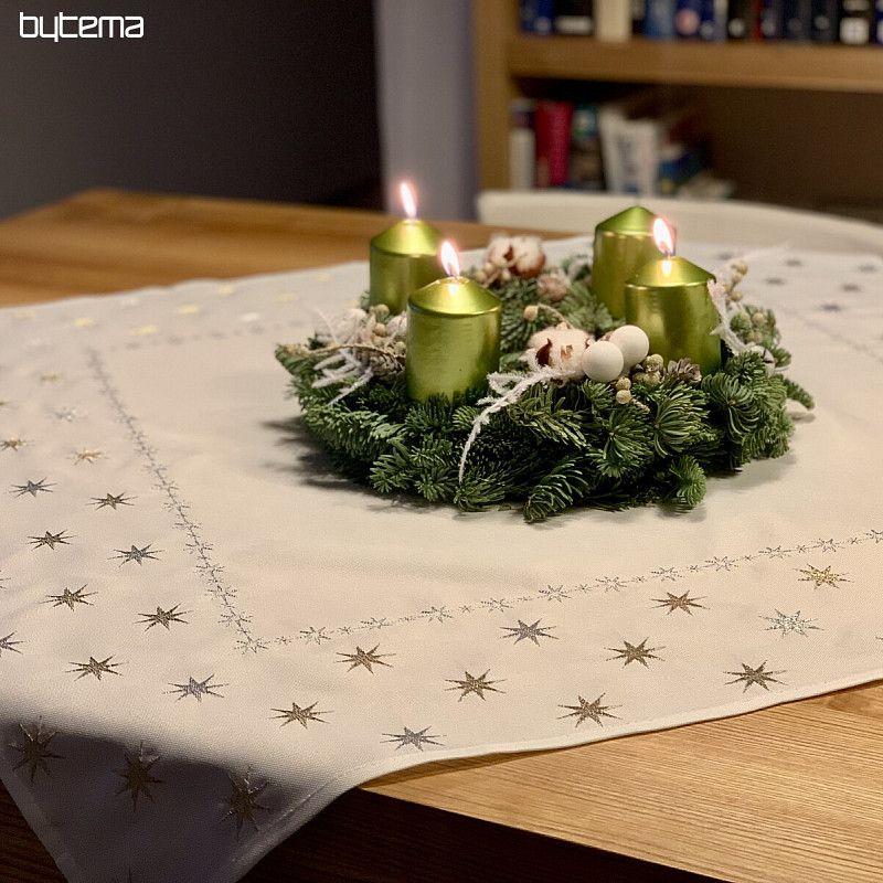 Embroidered Christmas tablecloth white with stars