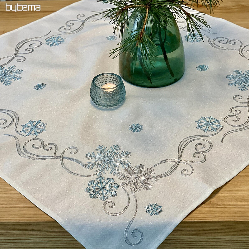 Embroidered Christmas tablecloth blue-silver