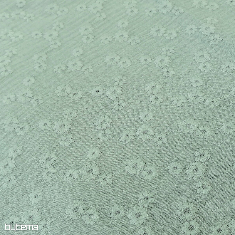 Cotton fabric - Esme-mint embroidered gauze
