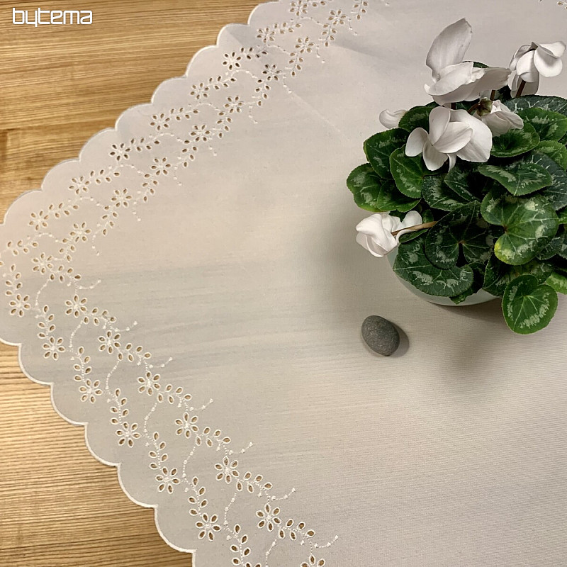 Embroidered tablecloth and oval embossed white FLOWERS