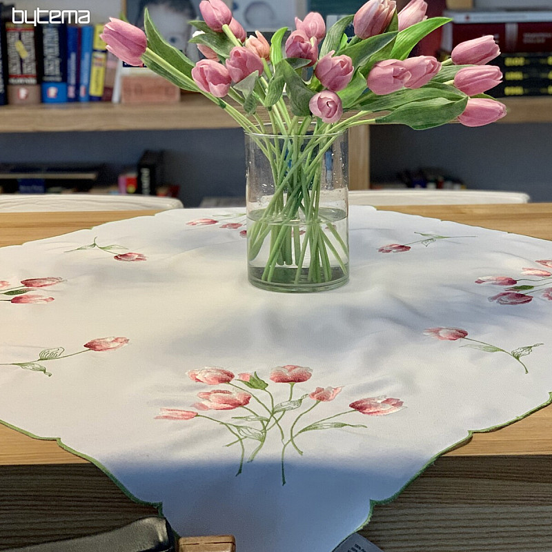Embroidered tablecloth and oval embroidered TULIPS