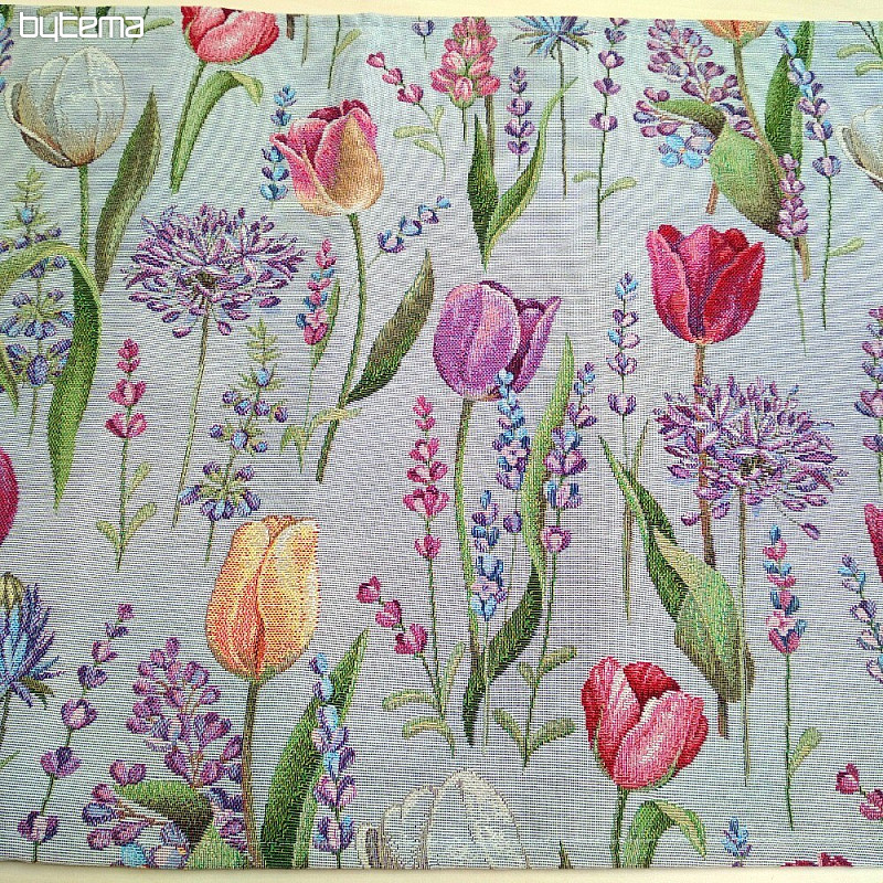 Tapestry tablecloth, scarf Spring - tulips gray-blue