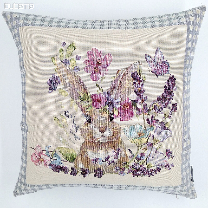 Tapestry cushion cover BUNNY IN A FRAME gray check