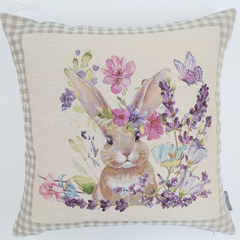 Tapestry cushion cover BUNNY IN A FRAME beige check